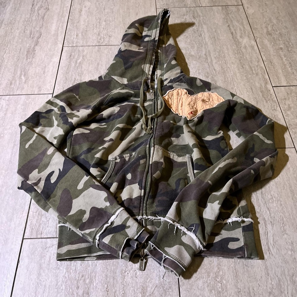 O'Neill Hoodie Juniors Large Green Camo Full Zip Surf Like A Girl Flag Patch